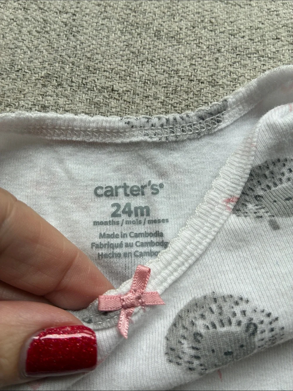 Carter's White Pink Gray Hedgehog Bodysuit with Navy Leggings